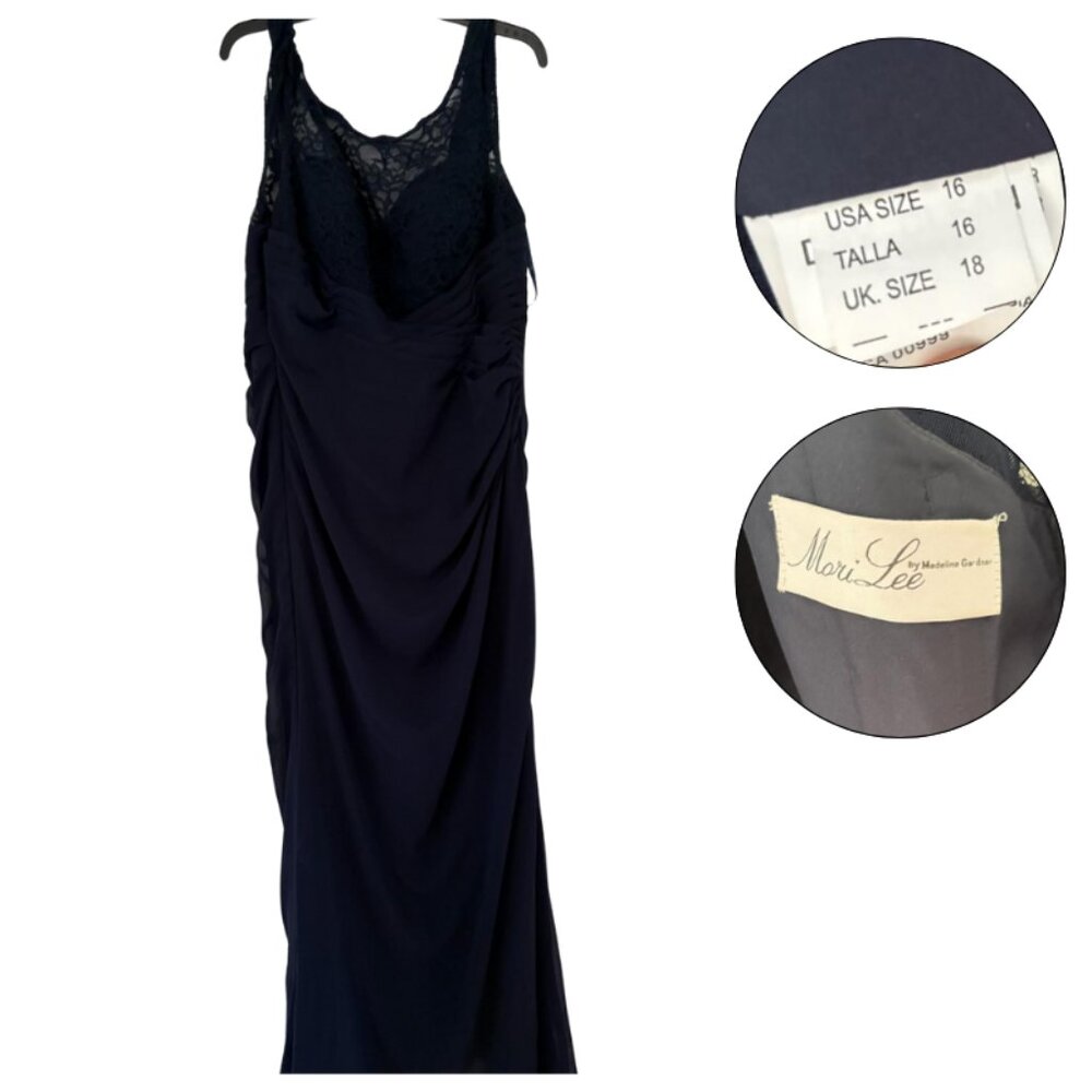 Mori Lee Navy Lace Evening Gown by Madeline Gardner Size 16